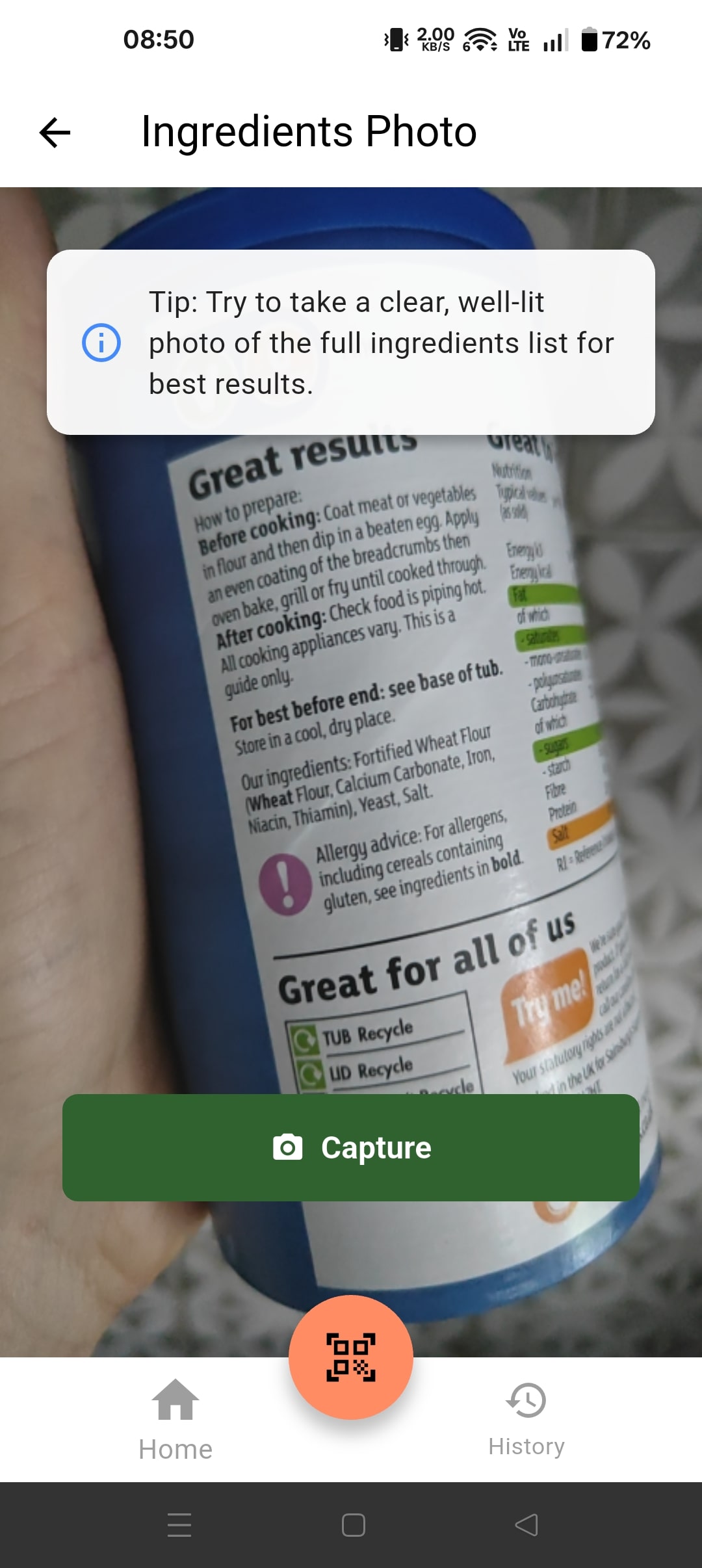 Take ingredients photo