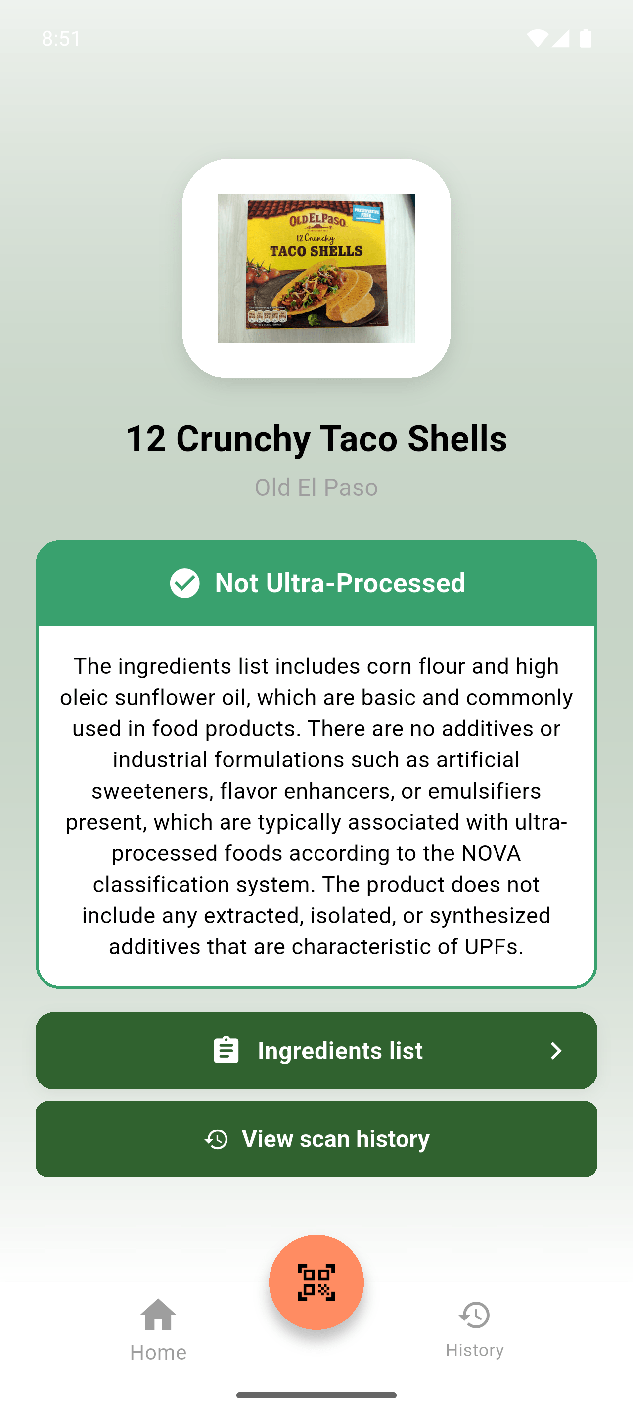 Result not ultra processed